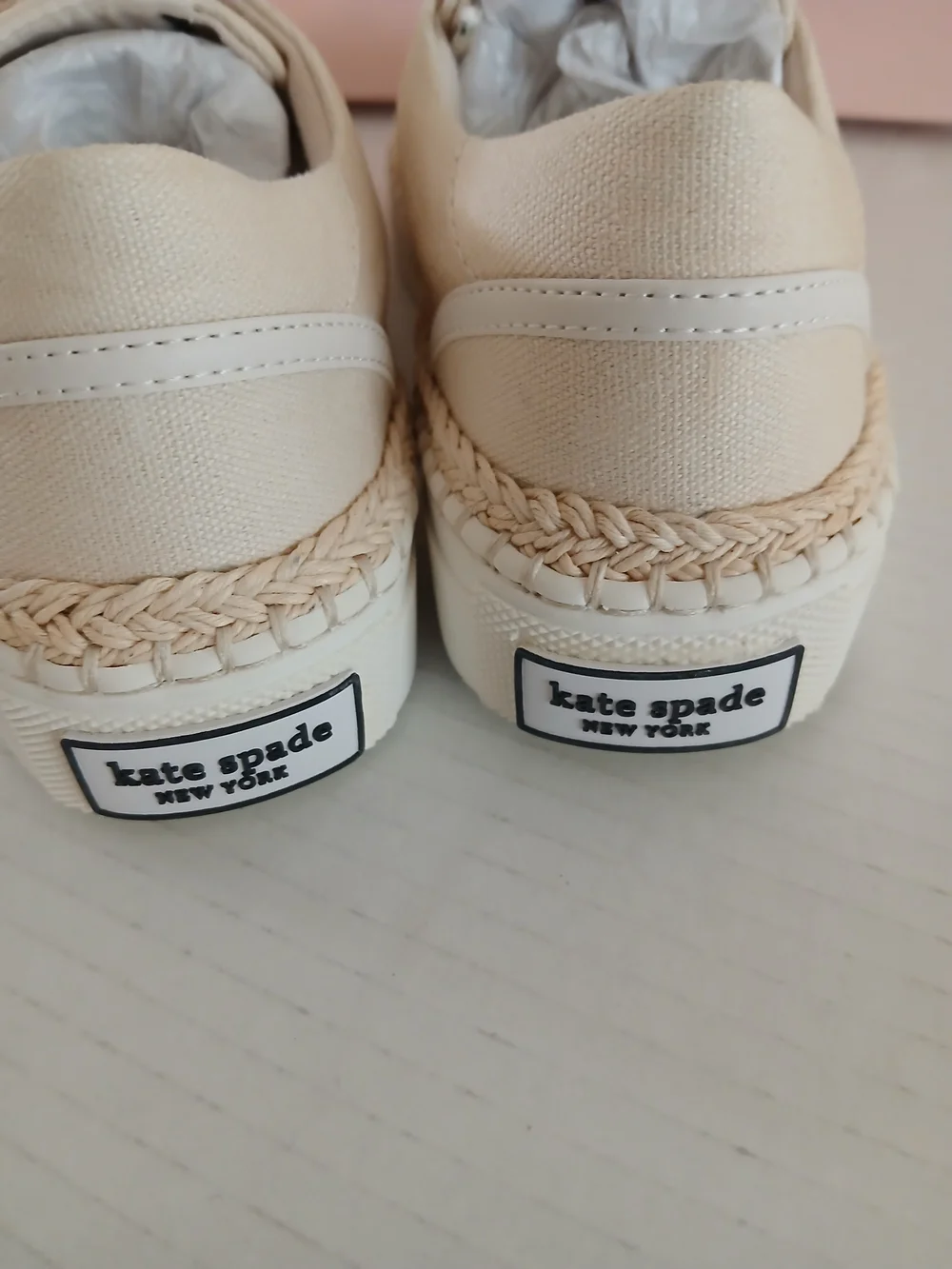 kate spade New York Cream Lace-Up Espadrille-Trim Sneakers Size 5B $45